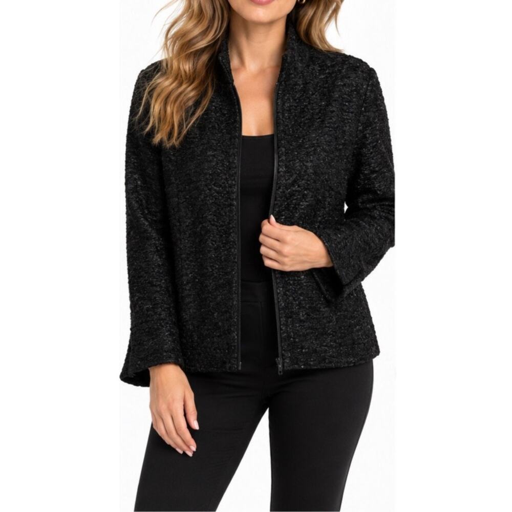 Vintage 90s Picadilly Fashions Textured Zip Front Lightweight Black Jacket Large